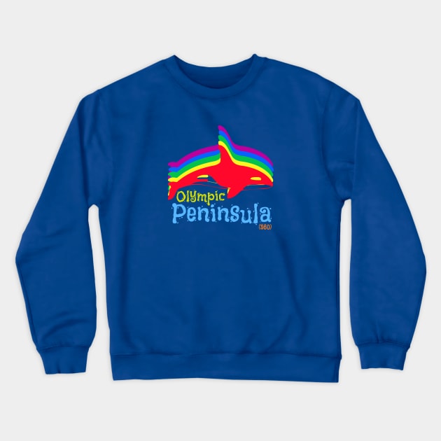 Orca Rainbow Olympic Peninsula Love Crewneck Sweatshirt by TheDaintyTaurus